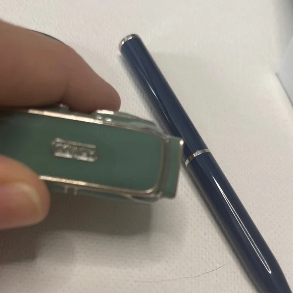 Coach Teal and Navy Enamel Bag Keychain and Black Vintage Coach Pen - Picture 3 of 7